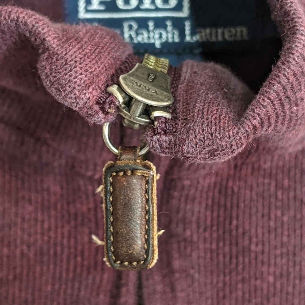 POLO BY RALPH LAUREN Quarter Zip Cotton Knit Pullover Burgundy Size Small - Picture 6 of 9